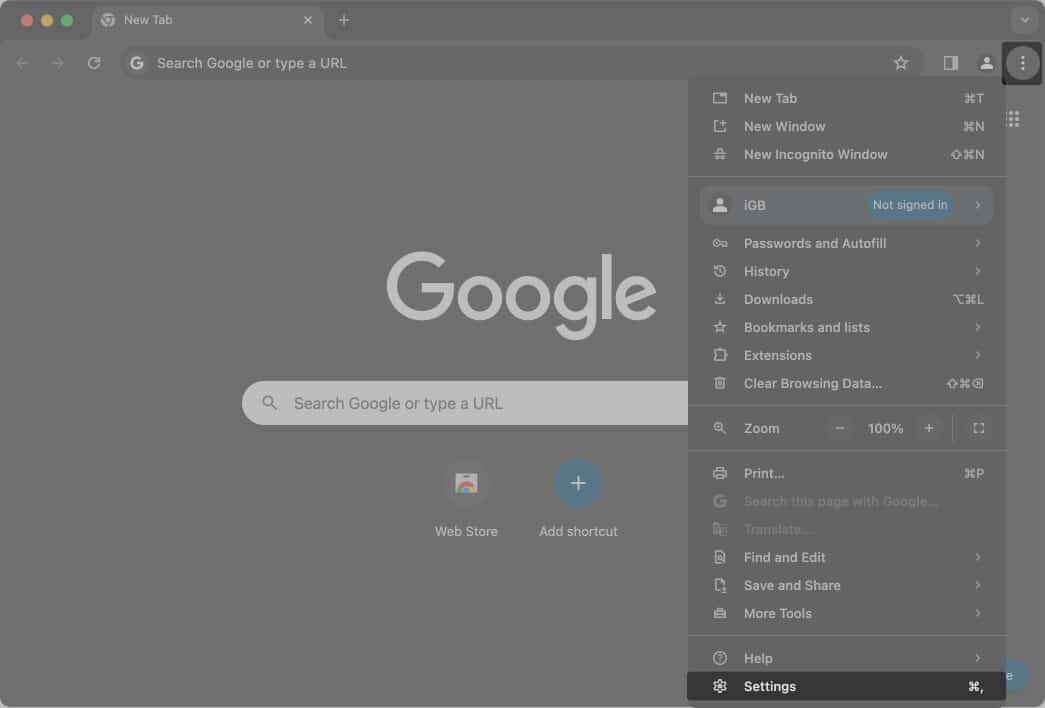 Open Google Chrome tap on Three dot icon and select Settings