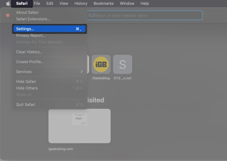 Open Safari on your Mac select Safari from menu bar and select Settings