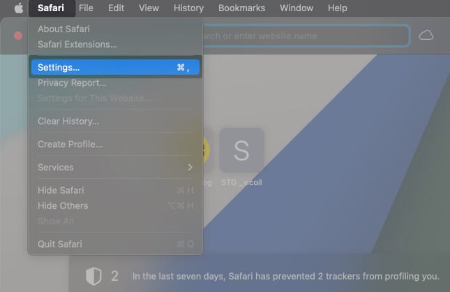 Open Safari select safari from menu bar and tap on Settings