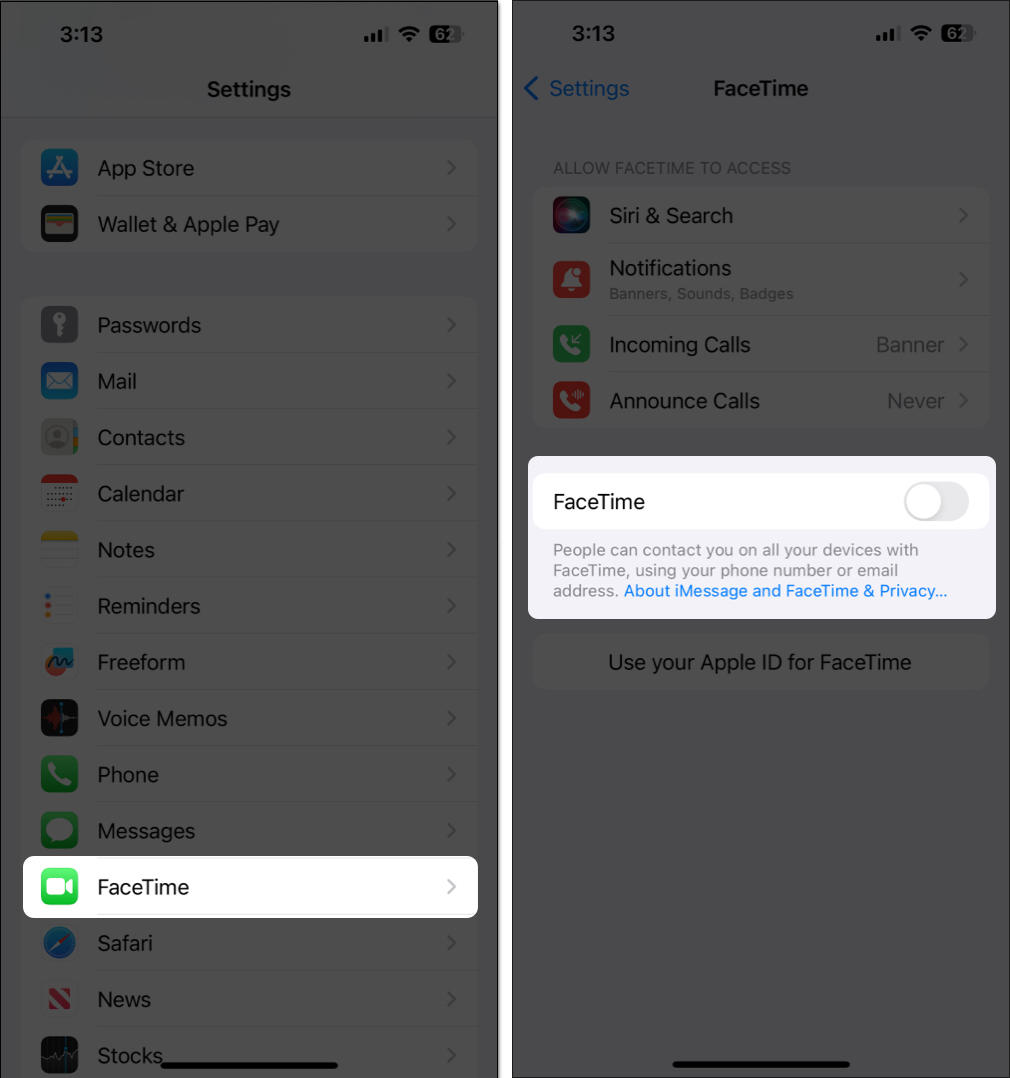 Open settings tap on facetime and turn off facetime Open Settings Tap on FaceTime and turn off FaceTime