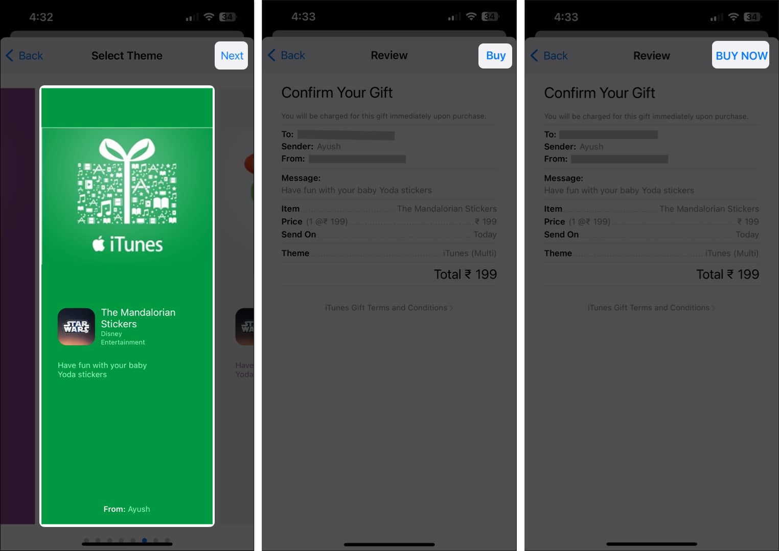 Select the Theme tap Next choose Buy and hit Buy now