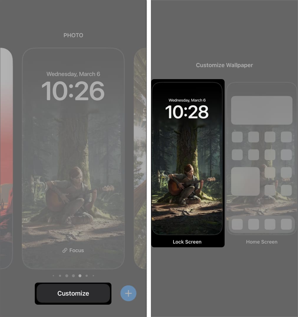 Select the Wallpaper of your choice tap Customize and select Lock Screen Mockup
