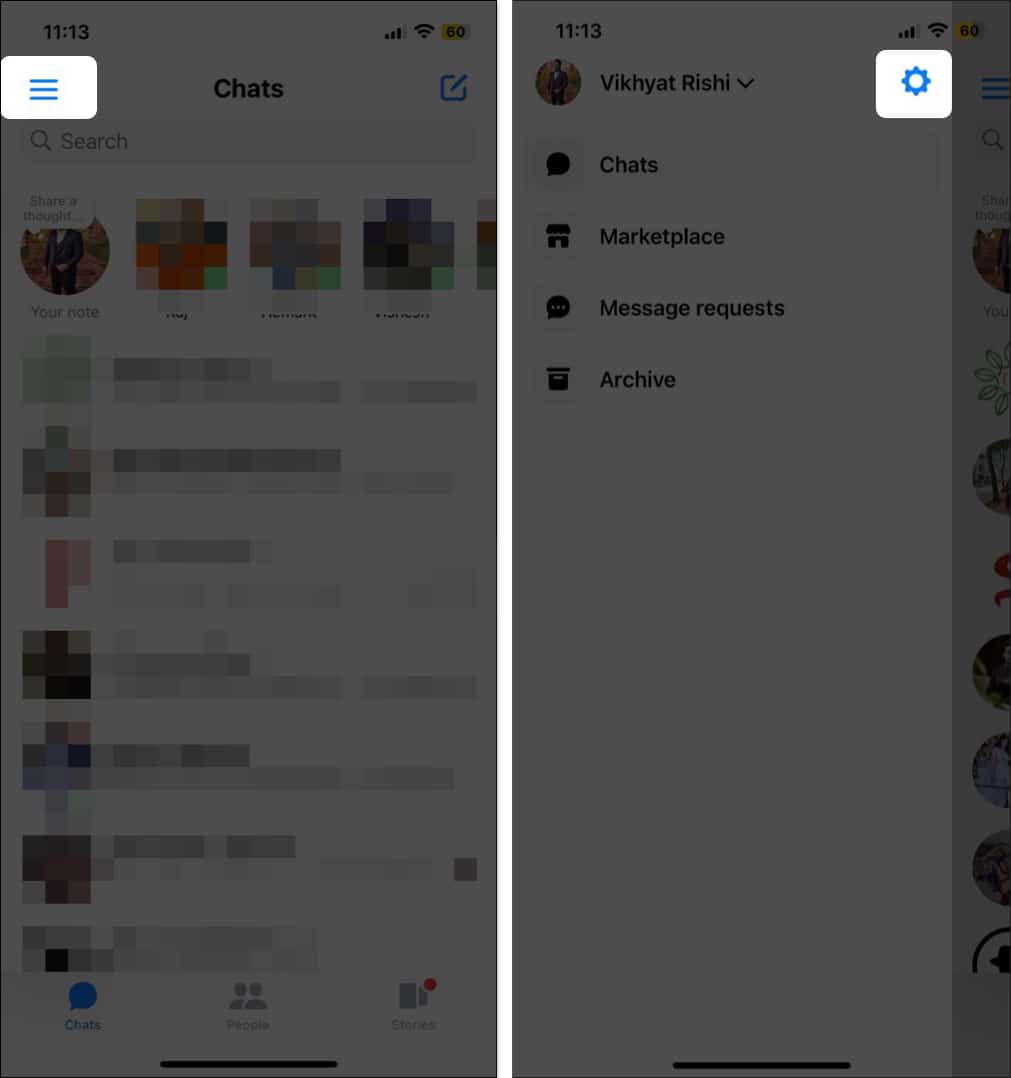 Tap on the hamburger icon and select Settings gear icon
