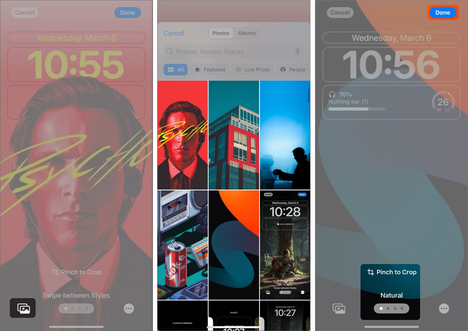 Tap the Photo Library icon select a wallpaper of your choice crop it or select the filters and Tap Done to replace the wallpaper using Settings app on your iPhone