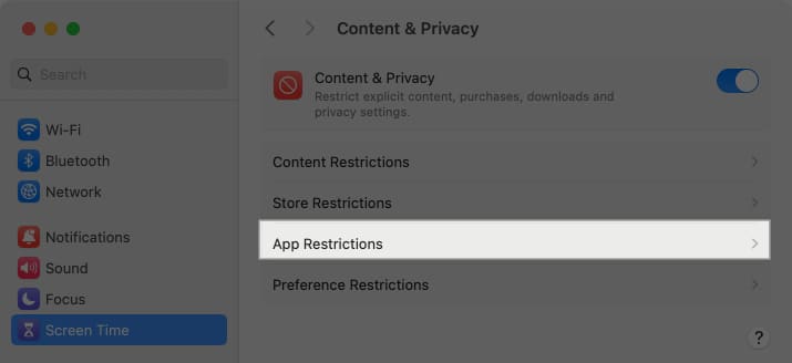 Choose App Restrictions on Mac