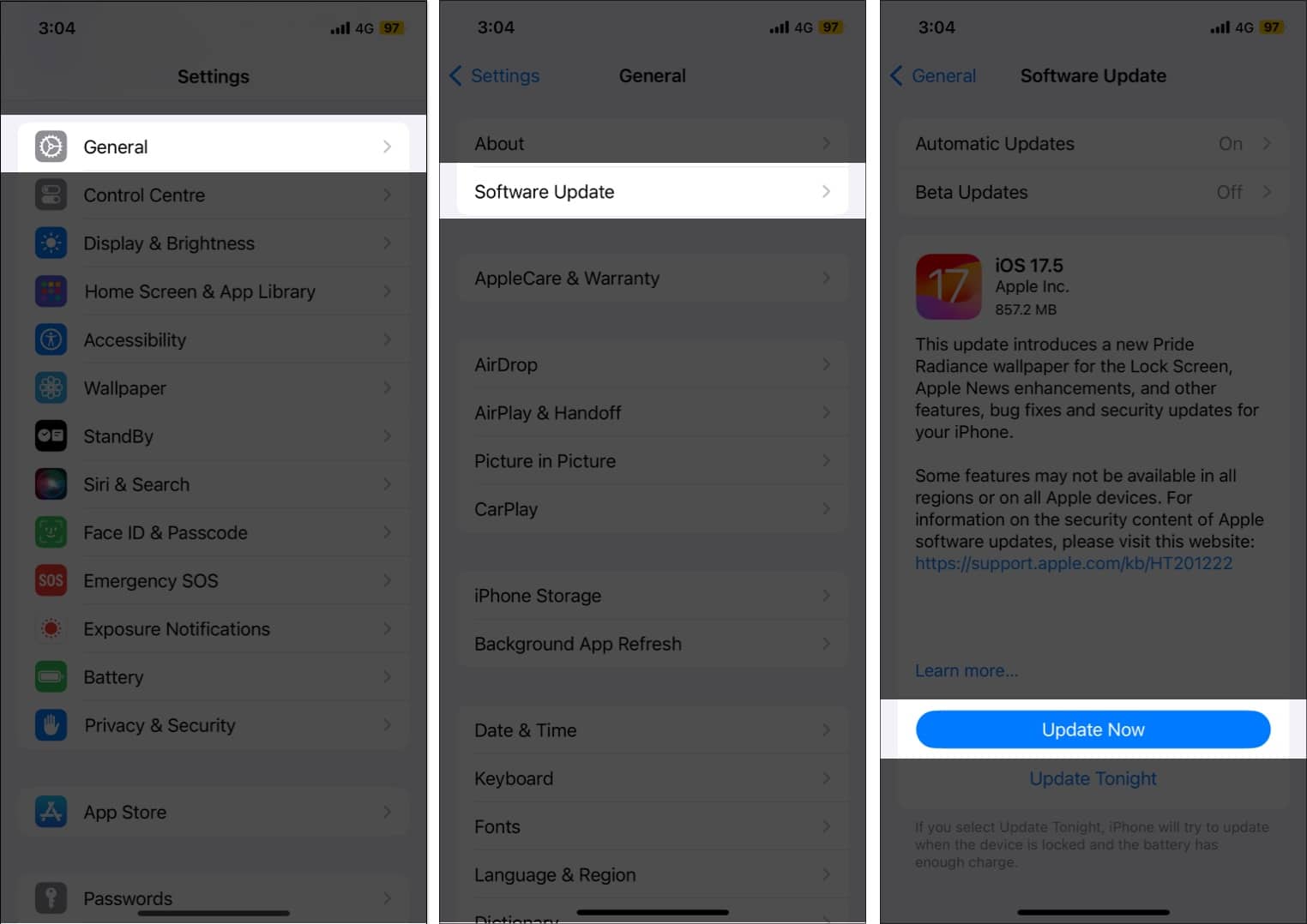Software Update page on iPhone Settings app