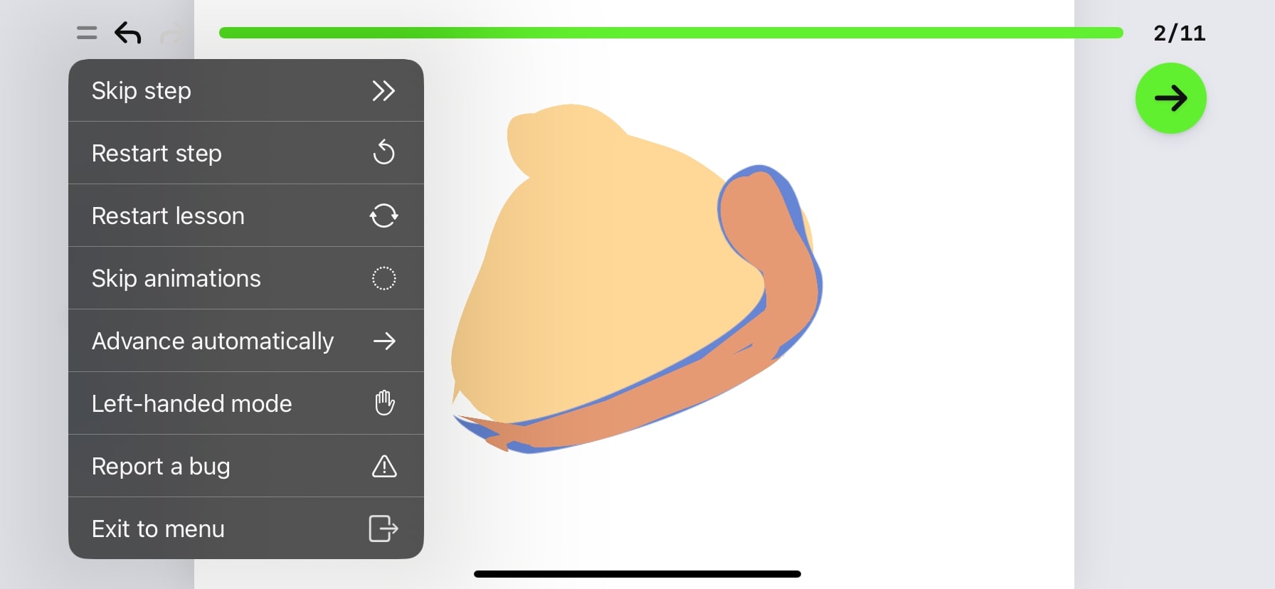 Left Handed mode in ArtWorkout app