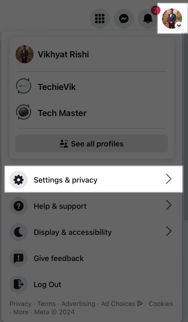 Select Profile icon tap Settings and Privacy