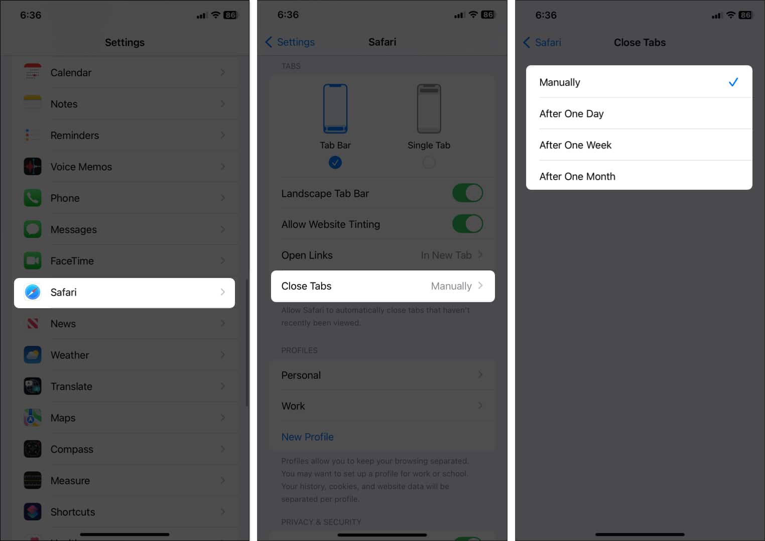 Select Safari tap close tabs select from options
