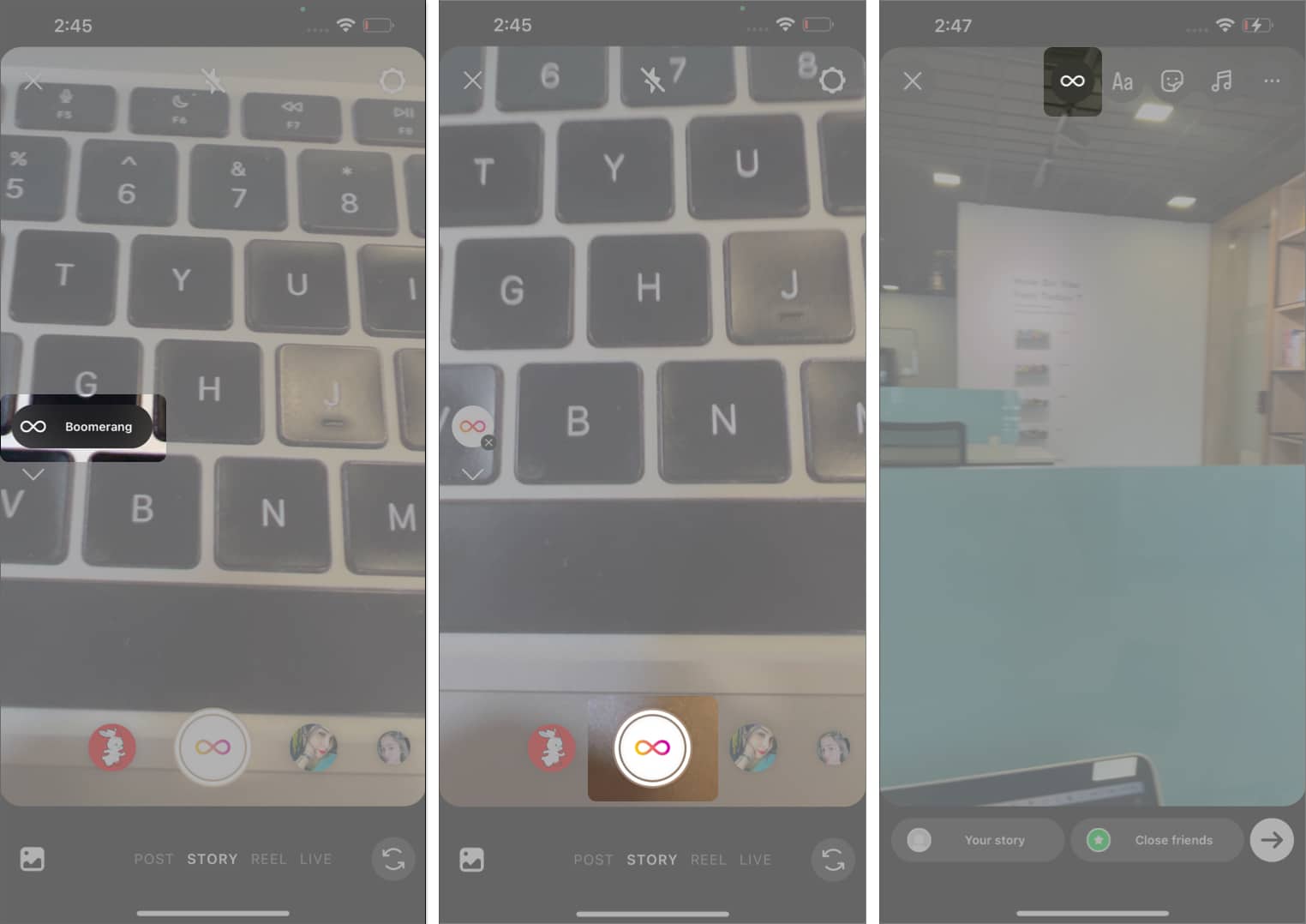 Tap boomerang icon select record button record boomerang tap boomerang icon