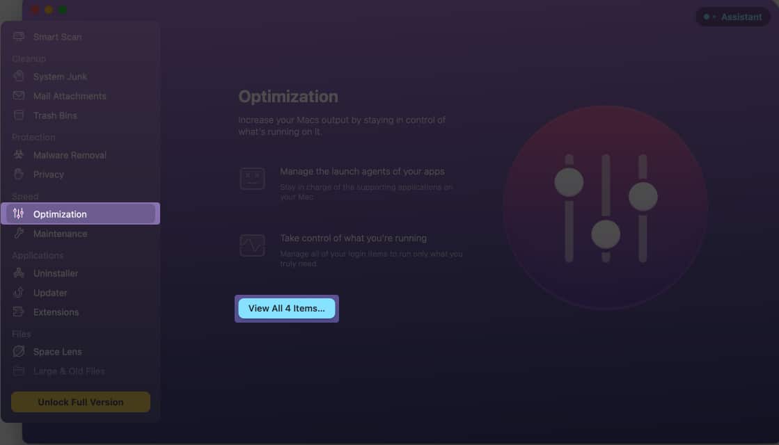 View All items in Optimization on CleanMyMac