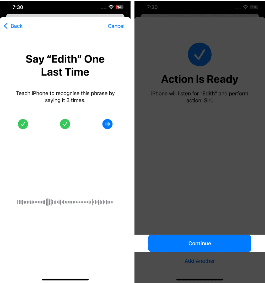 Create custom phrase by saying it three times