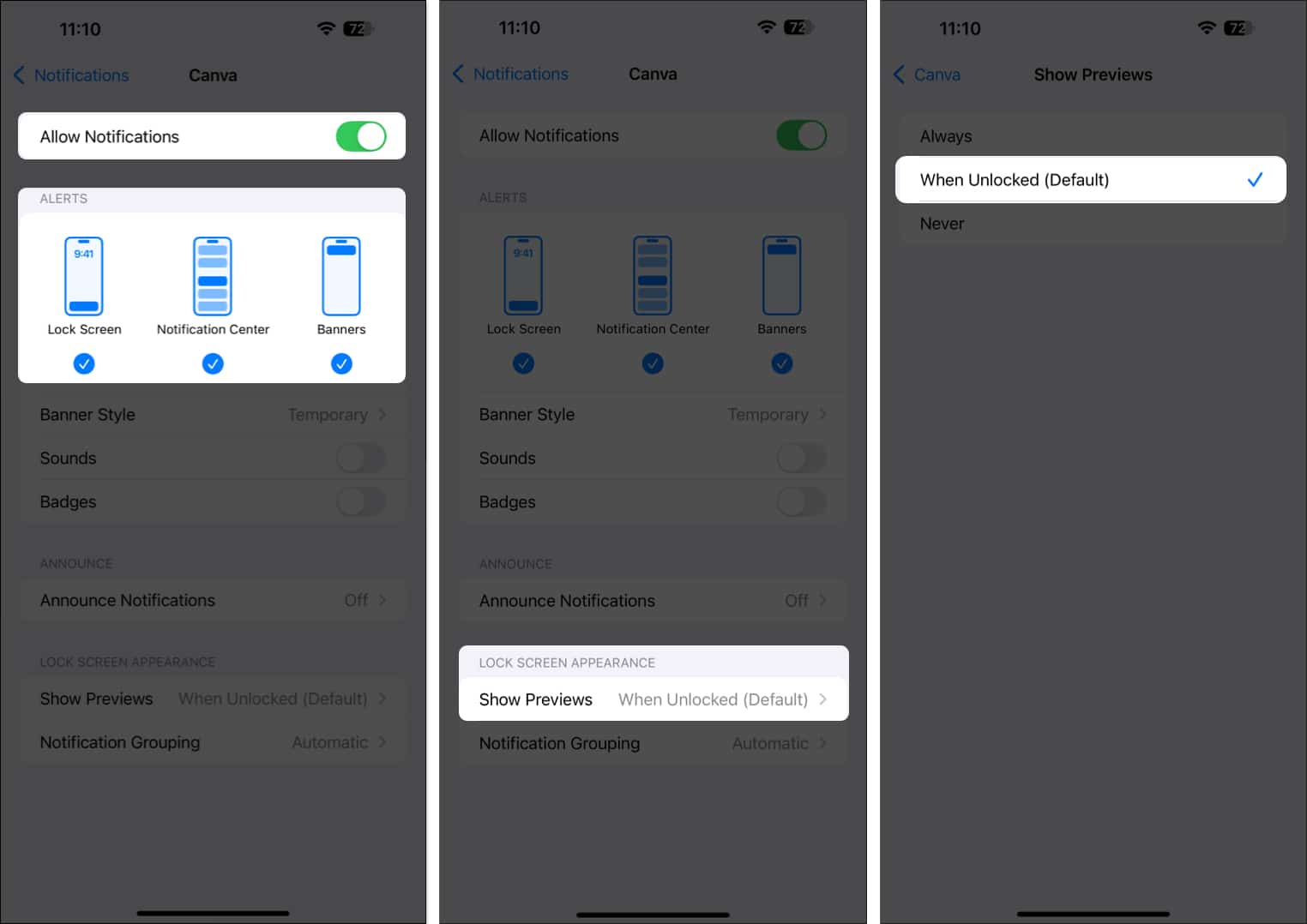 Enable Allow Notifications on iPhone