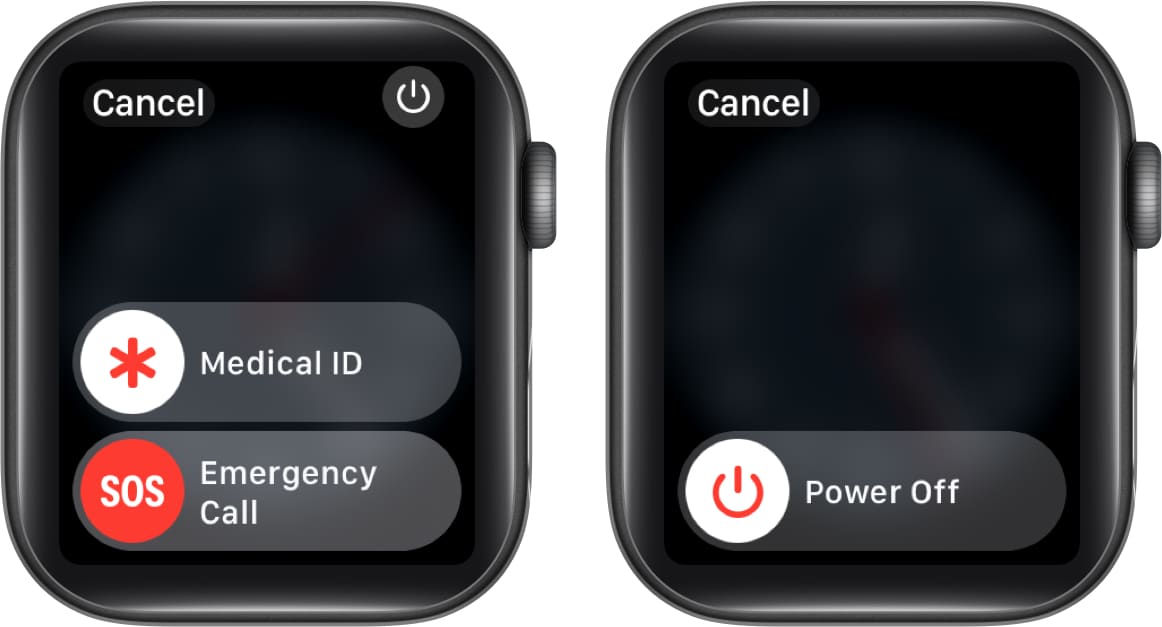 Power Off menu on the Apple Watch