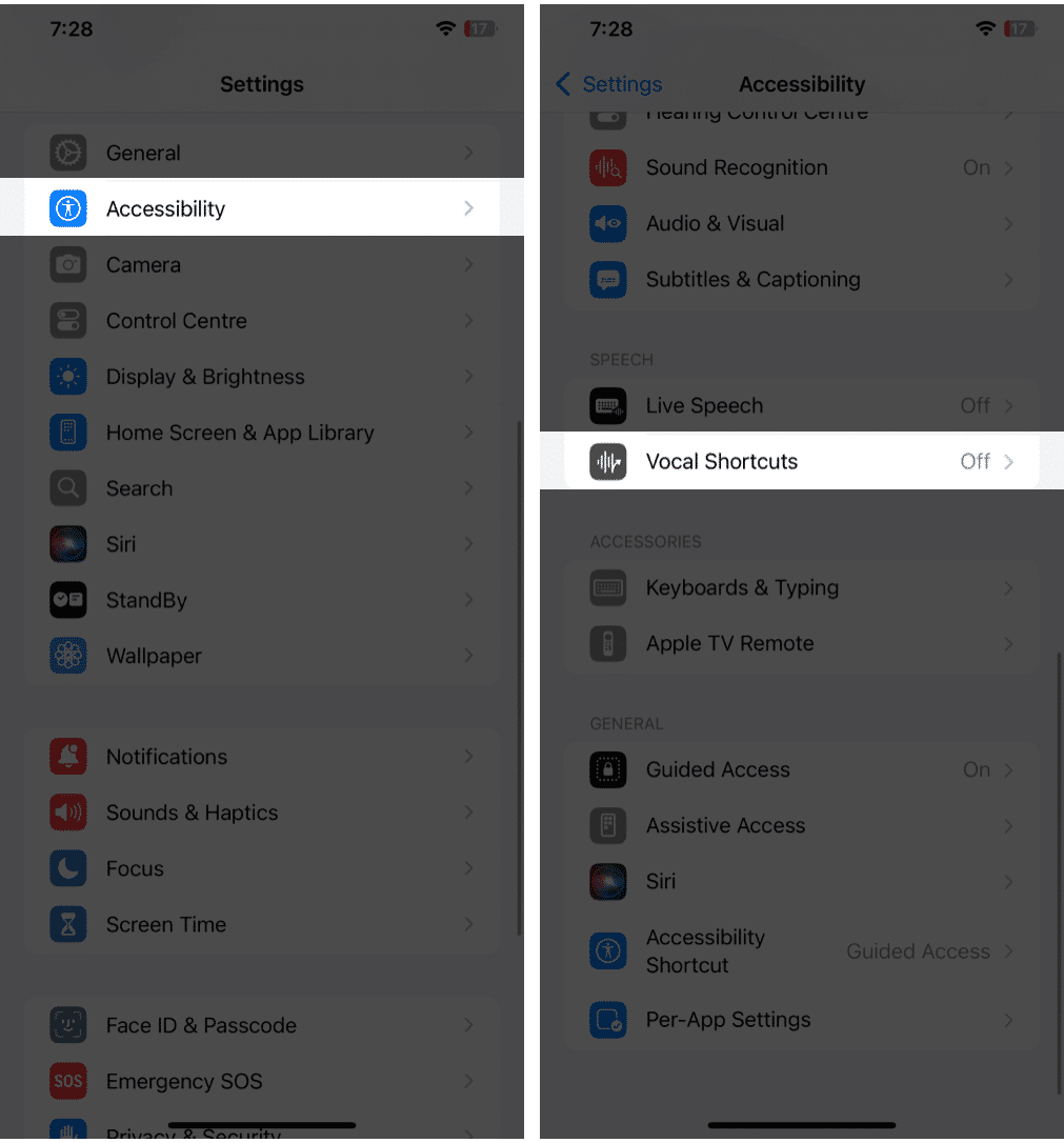 Select Vocal Shortcuts to rename Siri