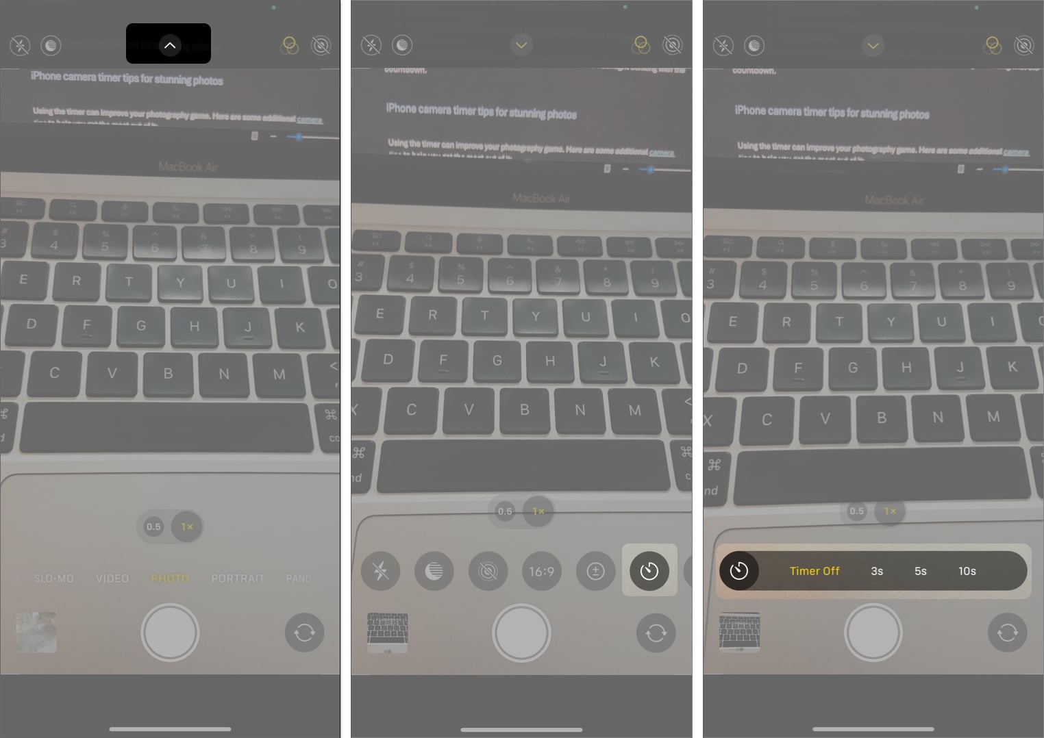 Set timer on iPhone Camera