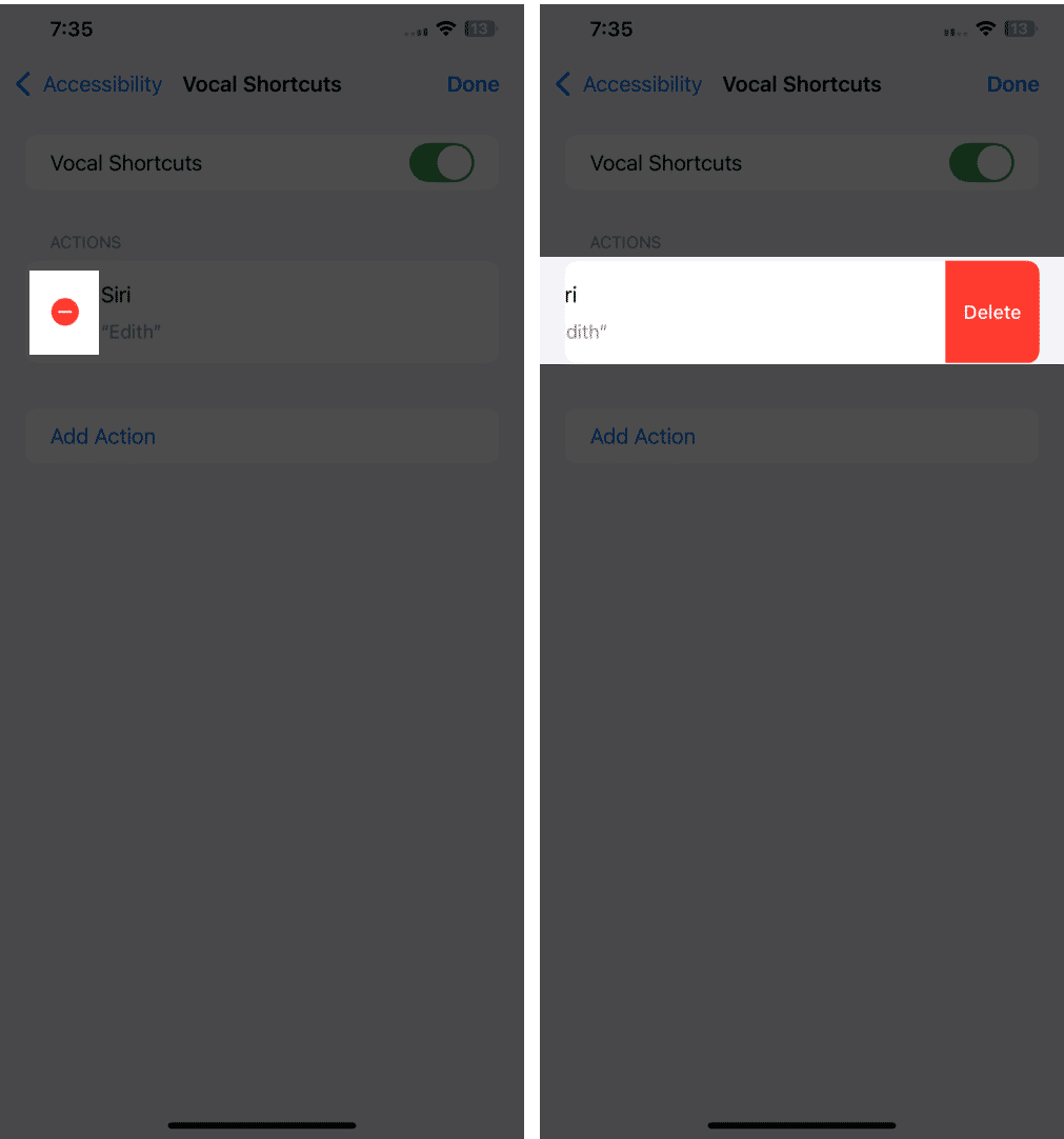 Tap on red button to delete Siri name on iPhone