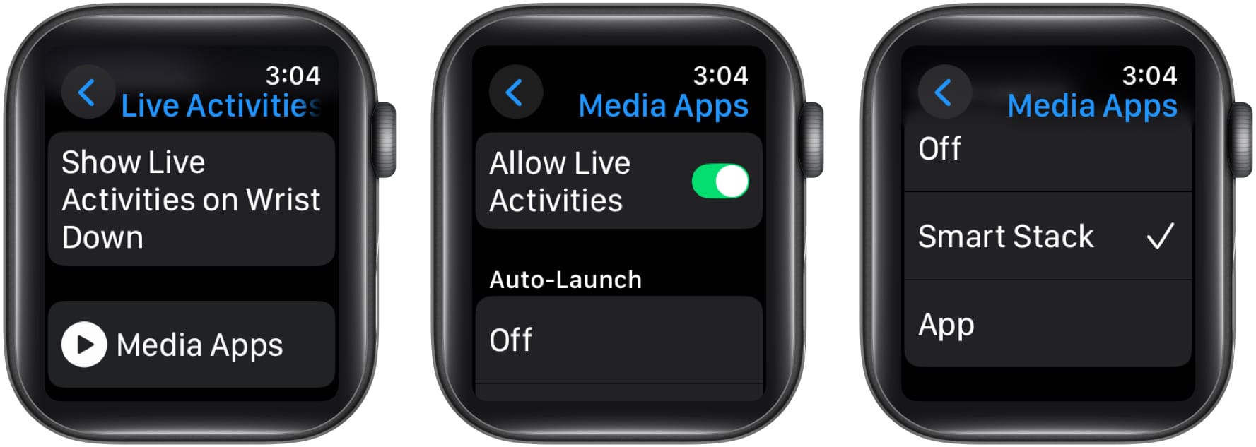Toggling on the Allow Live Activities feature on the Apple Watch