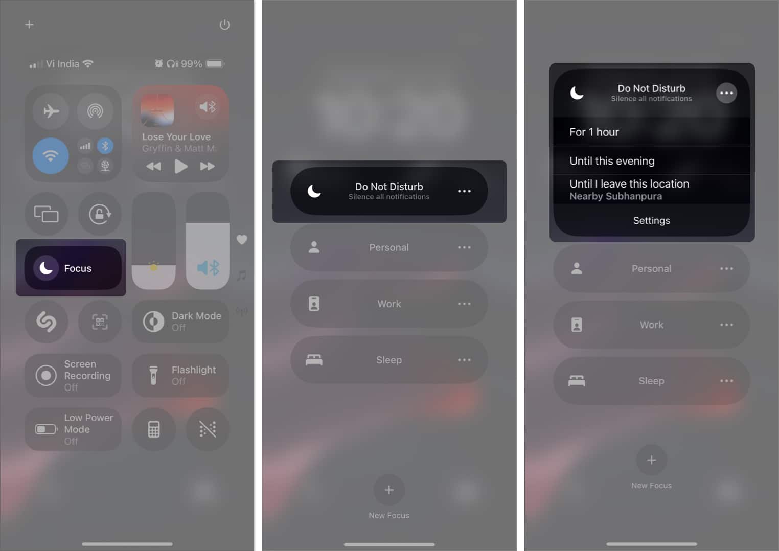 Do Not Disturb toggle in iPhone Control Center
