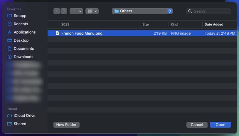Browse file to open in ChatGPT Mac app