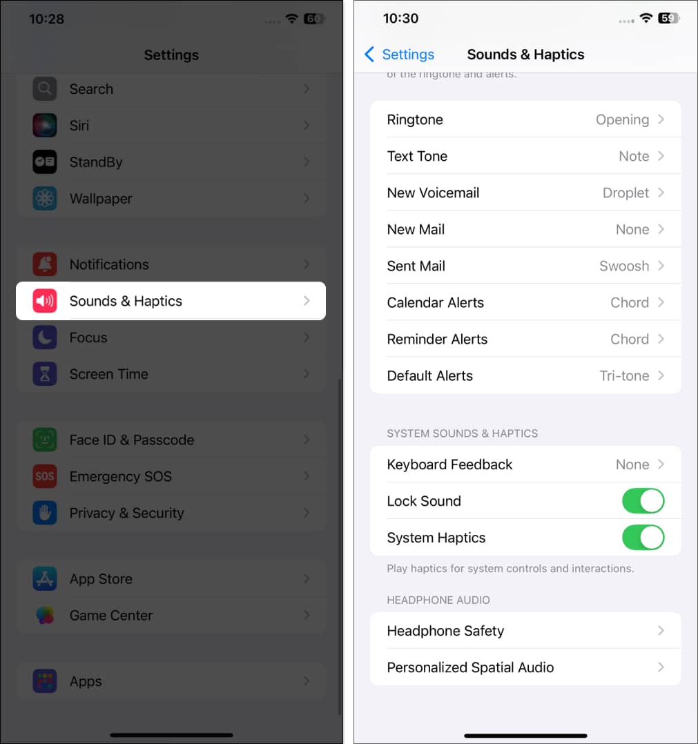 Sounds  Haptics settings in the iPhone Settings app