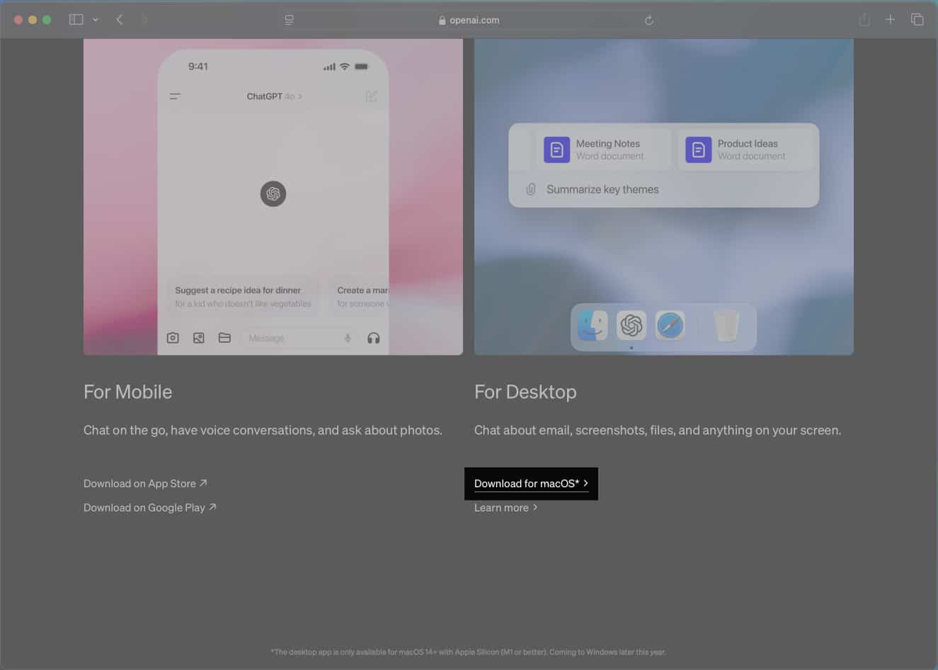 Download ChatGPT app for Mac