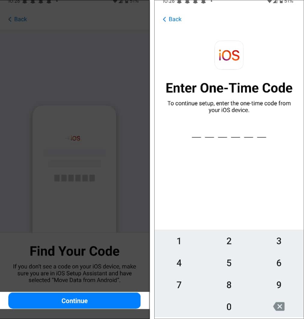 Entering one time code from iPhone on Android to initiate the pairing process