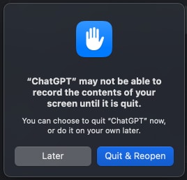 Quit and Reopen ChatGPT app on Mac