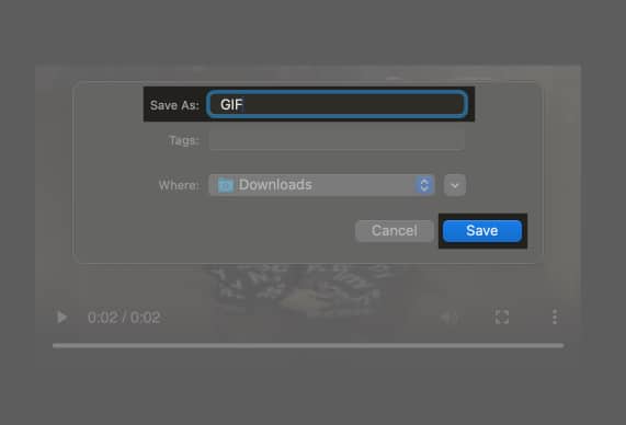 Save As window on a Mac to save a GIF