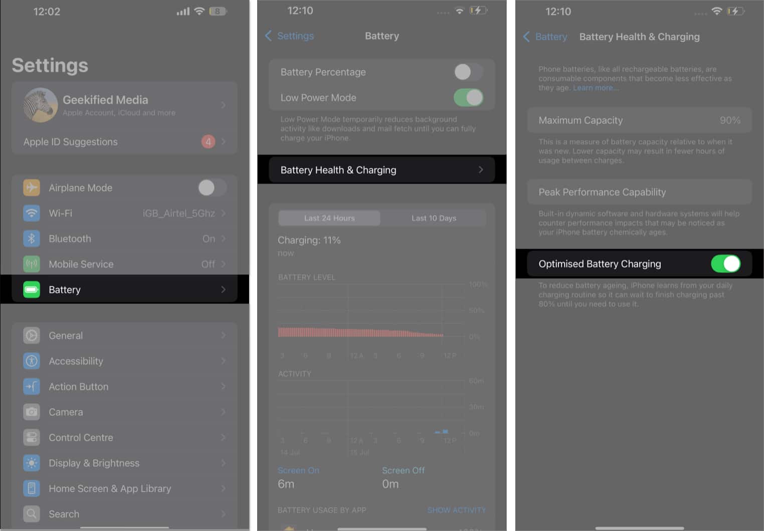 Battery Health  Charging screen in iPhone Settings app
