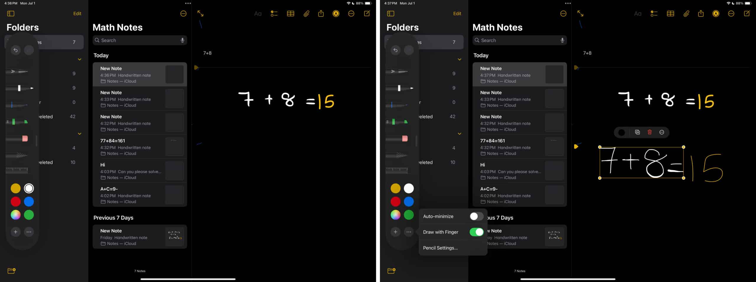 Scribbled math problem in the iPad Notes app