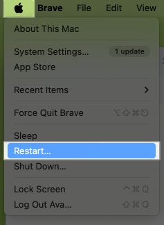 Click Apple logo and select Restart on Mac