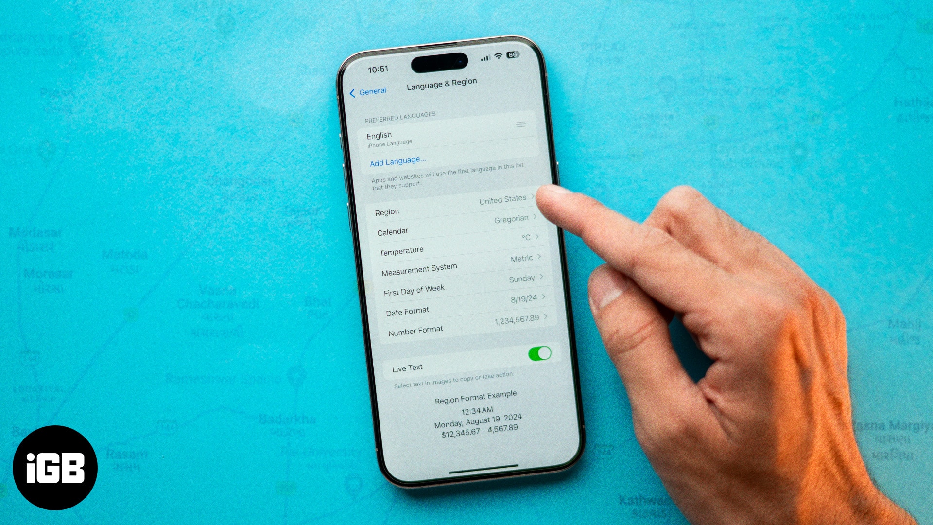 Language  Region page in iOS Settings app on an iPhone