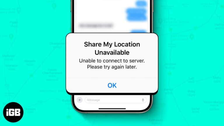 Share My Location Unavailable error on an iPhone.