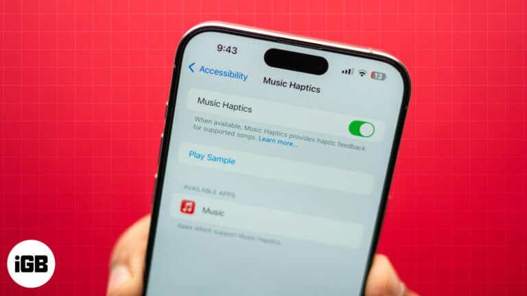 Music Haptics feature page in iPhone Settings app.