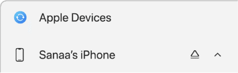 Selecting iPhone in the Apple Devices app