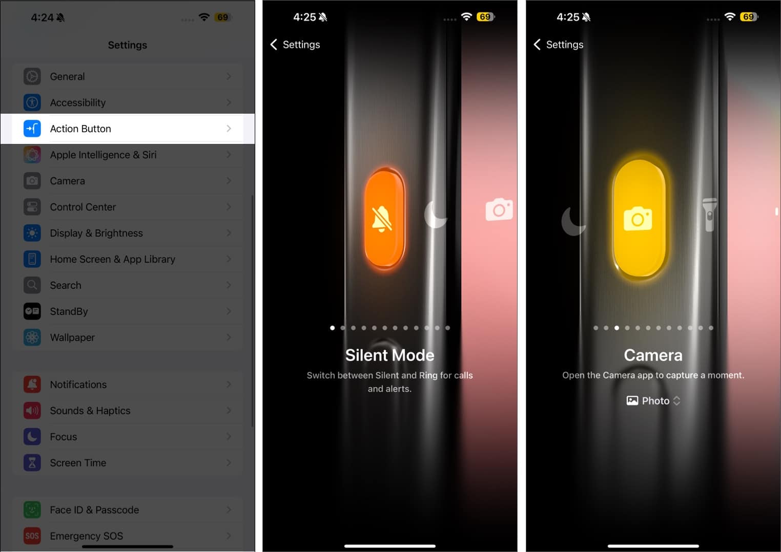 Customize Action button on iPhone to perform task such as Silent Mode Camera