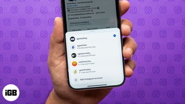 Multiple accounts on the Instagram app on an iPhone.
