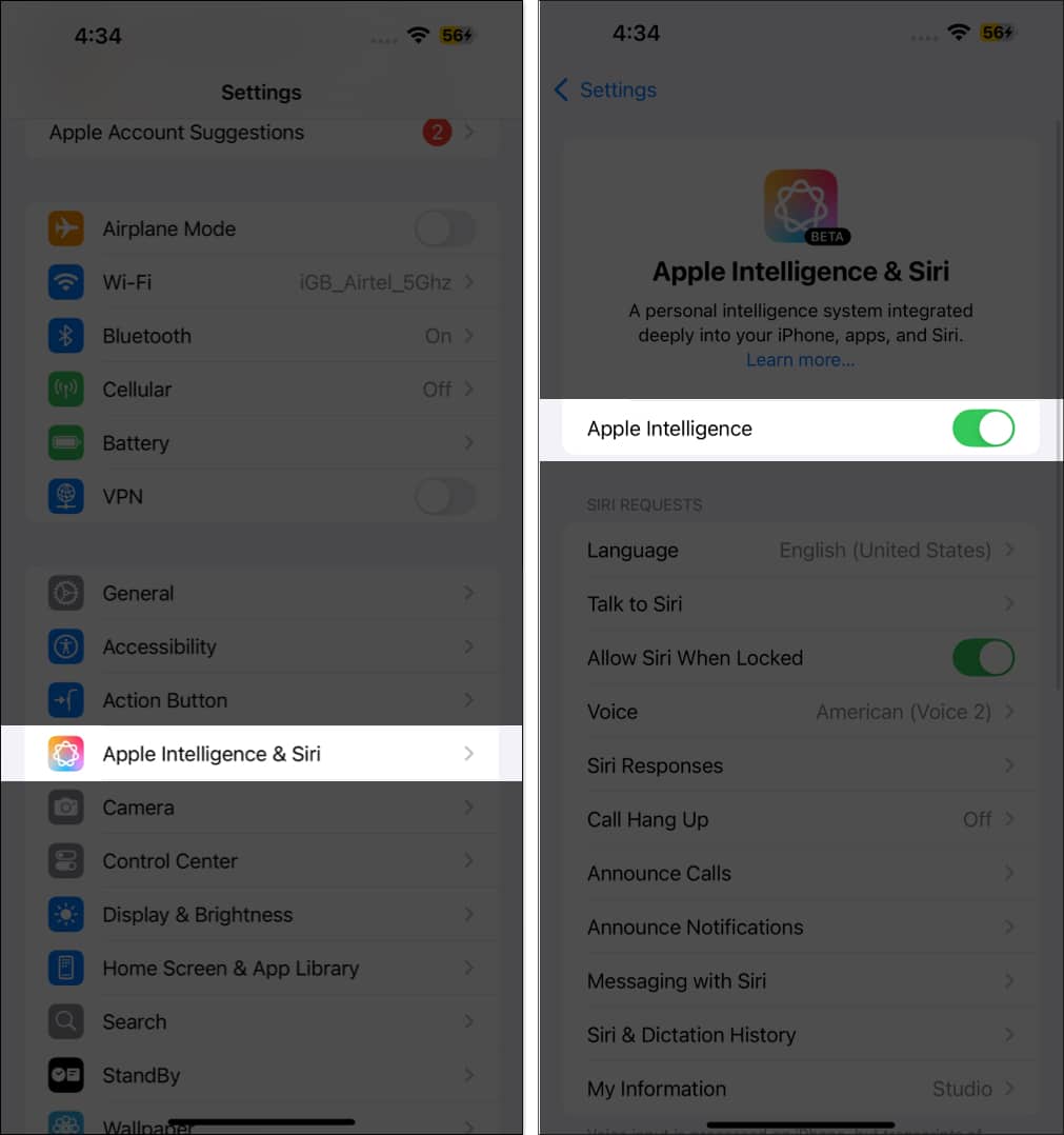 Enabling Apple Intelligence on an iPhone via the Settings app