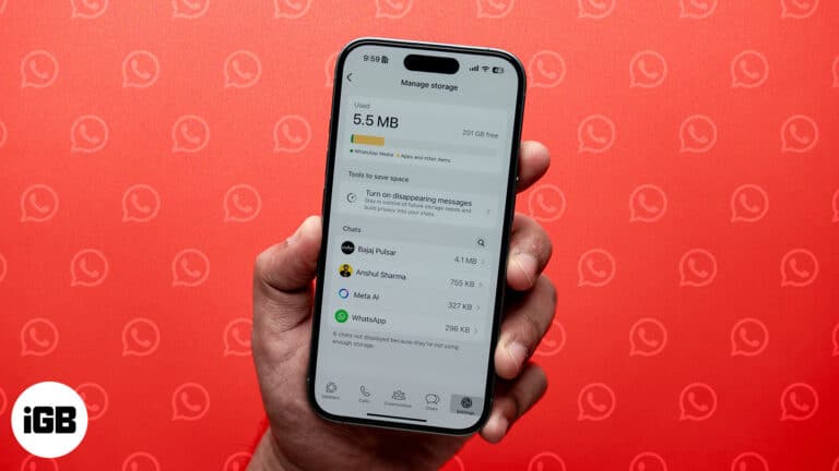 Clearing WhatsApp data storage on iPhone.