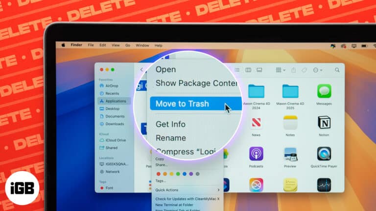 Move to Trash option to delete an app on a Mac.