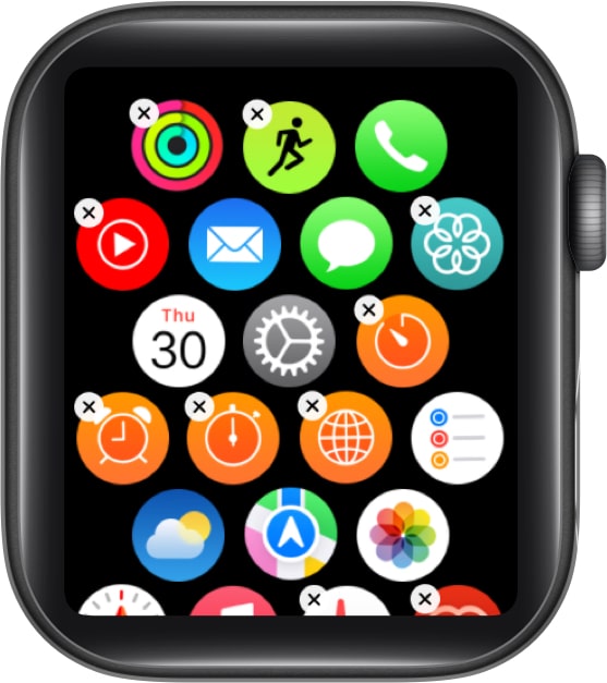 Deleting an app in Grid View on an Apple Watch