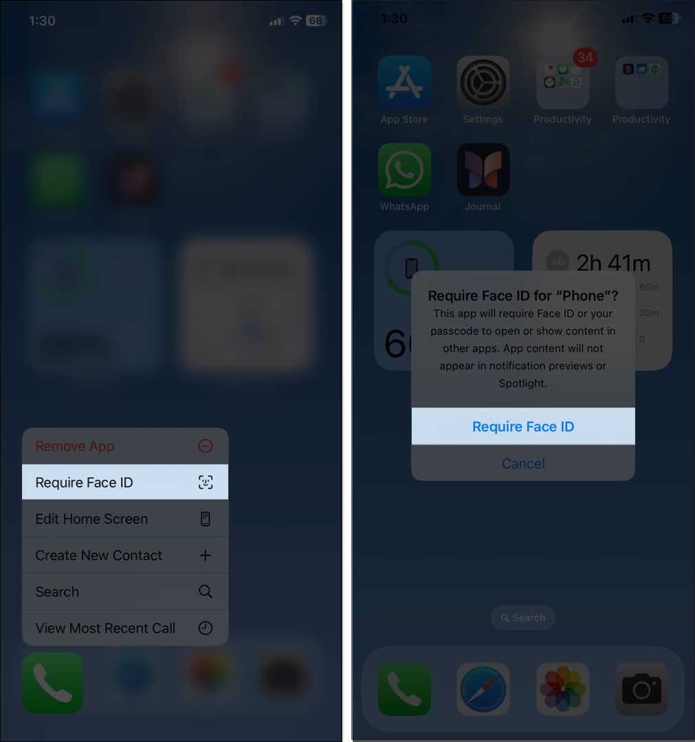 Locking Phone app with Face ID on an iPhone