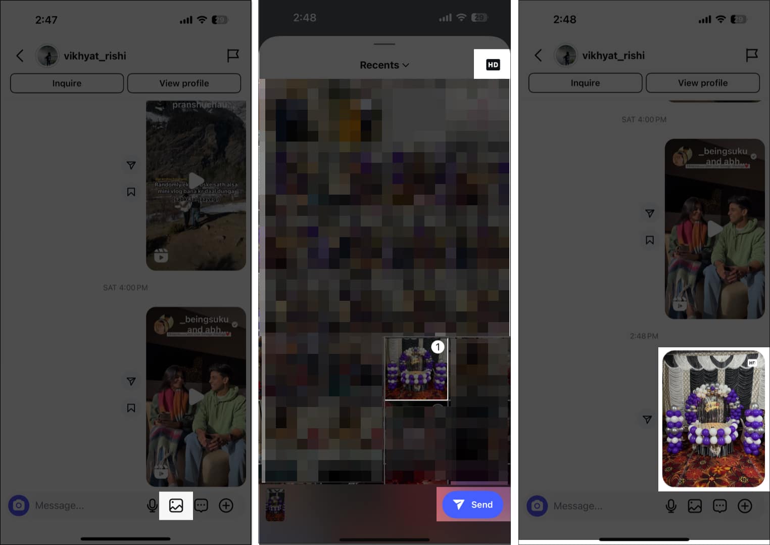 Sending HD photo in Instagram DM