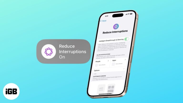 Reduce Interruptions Focus mode on an iPhone.