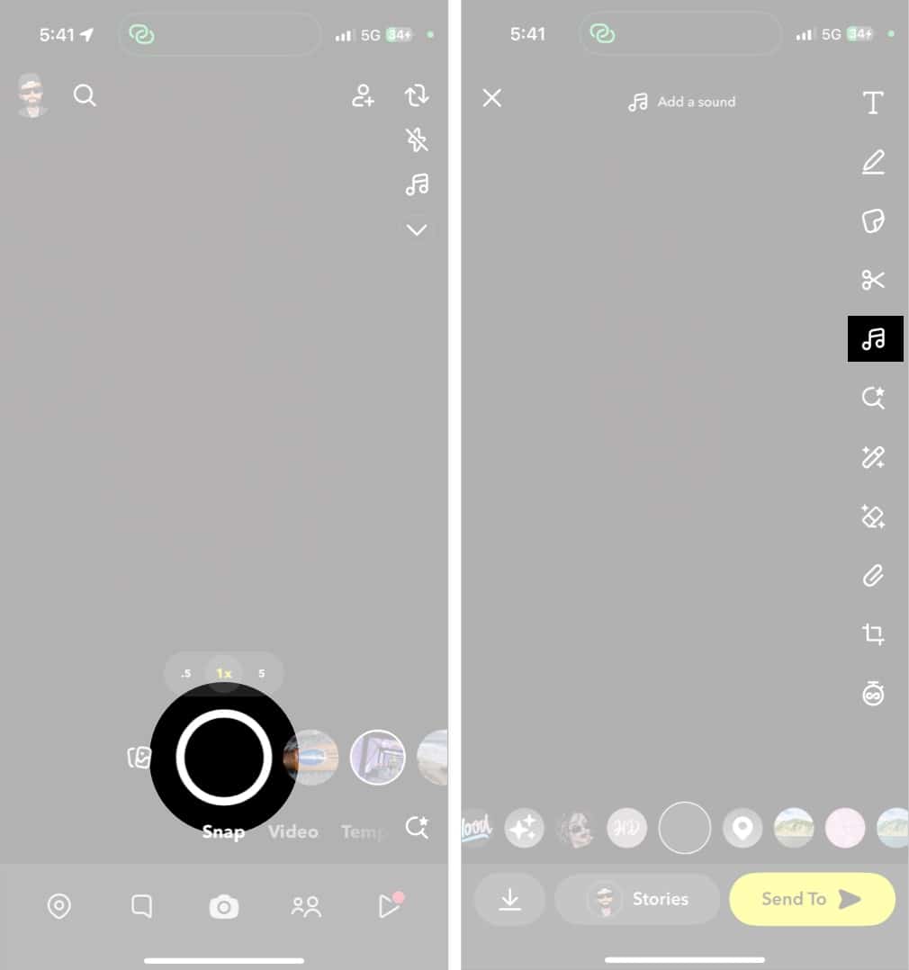 Tap Capture to take a photo then tap Music Note