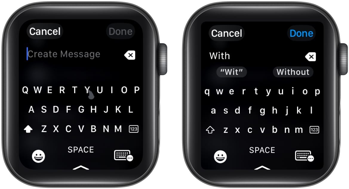 Using QuickPath typing on an Apple Watch