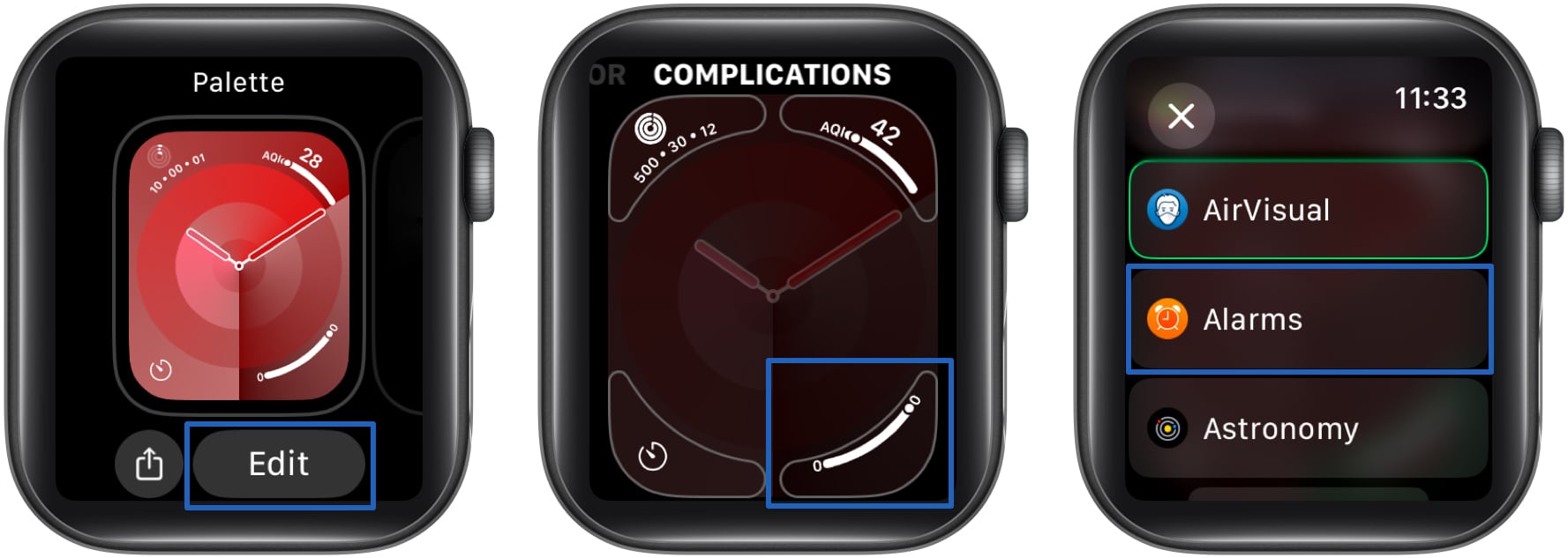 Adding Alarms to a watch face on an Apple Watch