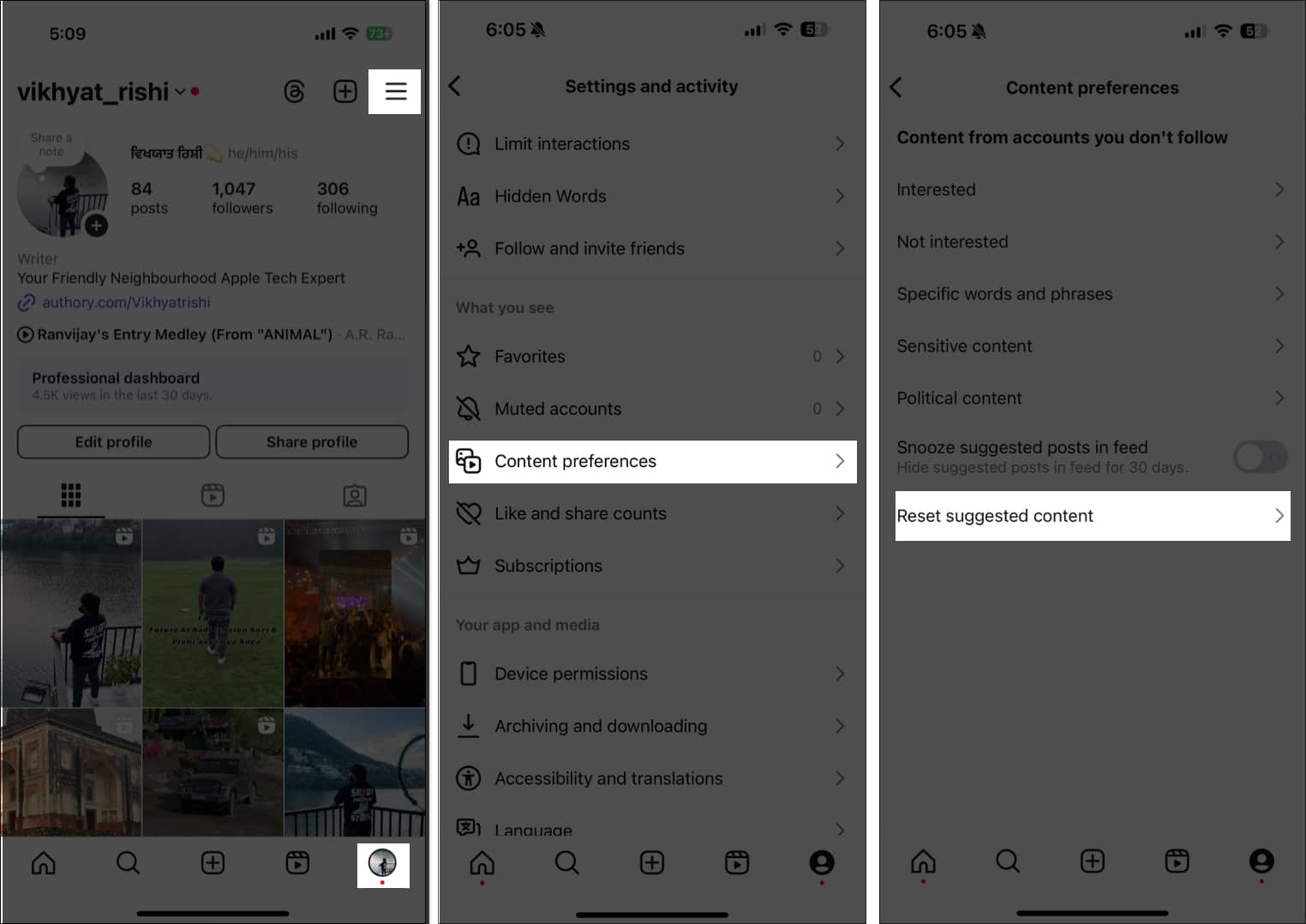 Resetting the Instagram algorithm on an iPhone