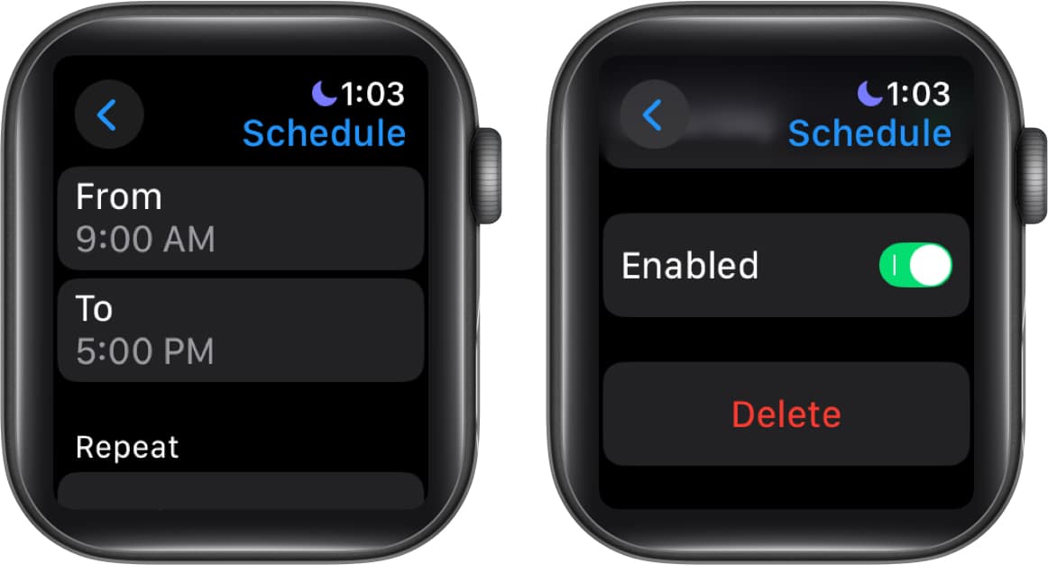 Adding a Do Not Disturb schedule and enabling it on an Watch